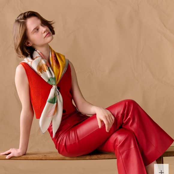 HERMES BOUQUET FINAL SILK TWILL SCARF 90 Gris Cendre / Orange / Vert - Picture 7 of 10